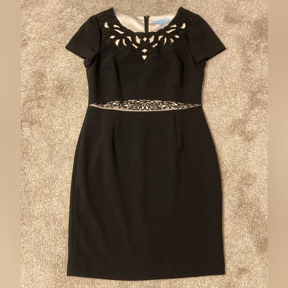 ANTONIO MELANI Black Midi Sheath Dress with Cutout Design Cap Sleeves Size 10 - Picture 10 of 14